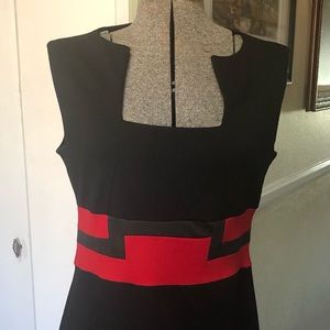 Sandro Ferrone black dress with red and Gray band around middle